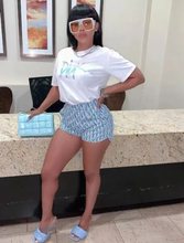 Load image into Gallery viewer, Letter Print Solid T Shirts And Shorts Two Piece Set
