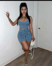 Load image into Gallery viewer, Sexy Denim Off Shoulder Tops And Skirts Two Piece Set
