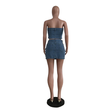 Load image into Gallery viewer, Sexy Denim Off Shoulder Tops And Skirts Two Piece Set
