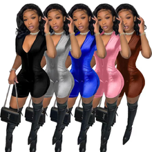 Load image into Gallery viewer, Velvet Short Sleeve Solid Romper
