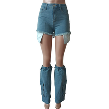 Load image into Gallery viewer, Denim Shorts Calf Sleeve Two Piece Set
