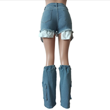 Load image into Gallery viewer, Denim Shorts Calf Sleeve Two Piece Set
