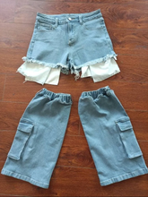 Load image into Gallery viewer, Denim Shorts Calf Sleeve Two Piece Set
