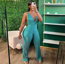 Load image into Gallery viewer, Solid Deep V Neck Bandage Backless Jumpsuit
