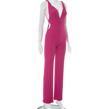 Load image into Gallery viewer, Solid Deep V Neck Bandage Backless Jumpsuit
