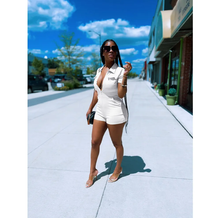 Load image into Gallery viewer, Solid Color Lapel Zipper Romper
