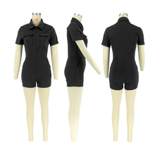 Load image into Gallery viewer, Solid Color Lapel Zipper Romper

