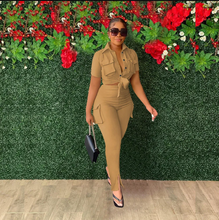 Load image into Gallery viewer, Solid Short Sleeve Shirt And Slit Pants Two Piece Set
