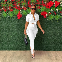Load image into Gallery viewer, Solid Short Sleeve Shirt And Slit Pants Two Piece Set
