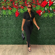 Load image into Gallery viewer, Solid Short Sleeve Shirt And Slit Pants Two Piece Set
