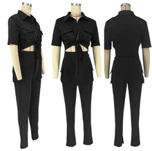 Load image into Gallery viewer, Solid Short Sleeve Shirt And Slit Pants Two Piece Set
