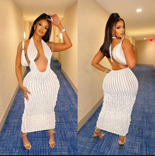 Load image into Gallery viewer, Solid Hollow Out Wave Pattern Sexy Long Dress
