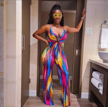Load image into Gallery viewer, Plus Size Colorful Print Cross Lace Up Jumpsuit
