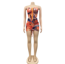 Load image into Gallery viewer, Sexy Mesh Printed Tube Top Drawstring Mini Skirt 2 Piece Sets
