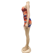 Load image into Gallery viewer, Sexy Mesh Printed Tube Top Drawstring Mini Skirt 2 Piece Sets
