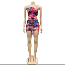Load image into Gallery viewer, Sexy Mesh Printed Tube Top Drawstring Mini Skirt 2 Piece Sets
