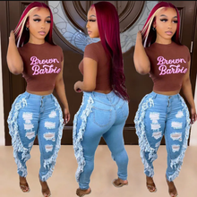 Load image into Gallery viewer, Denim Ripped Hole Tassel Skinny Jeans Pants
