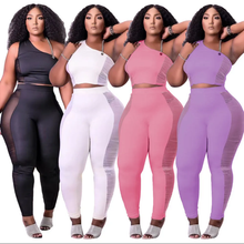 Load image into Gallery viewer, Sexy Mesh Patchwork Off Shoulder 2 Piece Pants Set
