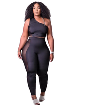 Load image into Gallery viewer, Sexy Mesh Patchwork Off Shoulder 2 Piece Pants Set

