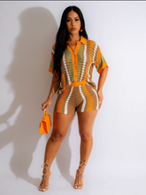 Load image into Gallery viewer, Contrast Color Hollow Out Knit Two Piece Shorts Set
