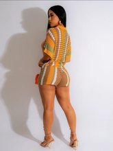 Load image into Gallery viewer, Contrast Color Hollow Out Knit Two Piece Shorts Set
