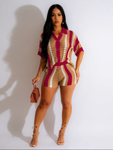 Load image into Gallery viewer, Contrast Color Hollow Out Knit Two Piece Shorts Set
