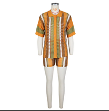 Load image into Gallery viewer, Contrast Color Hollow Out Knit Two Piece Shorts Set

