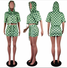 Load image into Gallery viewer, Plaid Print Hooded Two Piece Skirts Set
