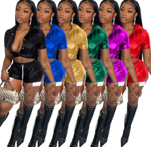 Load image into Gallery viewer, Solid Color Short Sleeve PU Leather Two Piece Set
