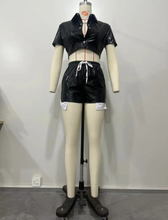 Load image into Gallery viewer, Solid Color Short Sleeve PU Leather Two Piece Set
