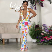 Load image into Gallery viewer, Sexy Deep V Neck Print Backless Jumpsuit
