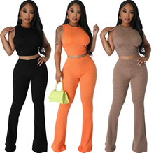 Load image into Gallery viewer, Solid Sleeveless Tops And Flare Pant Two Piece Set

