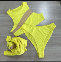 Load image into Gallery viewer, Plus Size Mesh Patchwork See Through Swimsuit Three Piece Set

