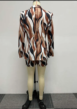 Load image into Gallery viewer, Plus Size Print Long Sleeve Blazer Two Piece Shorts Set
