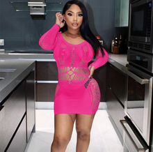 Load image into Gallery viewer, Long Sleeve Mesh Sexy Nightclub Dress
