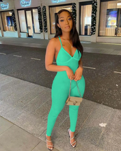 Load image into Gallery viewer, Sexy Solid V Neck Backless Cross Strap Tight Jumpsuit
