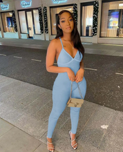 Load image into Gallery viewer, Sexy Solid V Neck Backless Cross Strap Tight Jumpsuit
