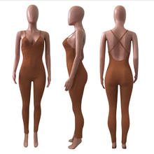 Load image into Gallery viewer, Sexy Solid V Neck Backless Cross Strap Tight Jumpsuit
