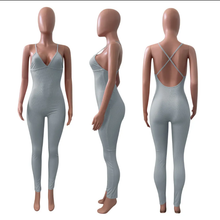 Load image into Gallery viewer, Sexy Solid V Neck Backless Cross Strap Tight Jumpsuit
