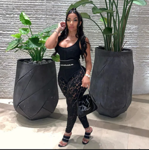 Black Lace High Waist Skinny Pants