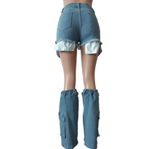 Load image into Gallery viewer, Denim Shorts Calf Sleeve Two Piece Set
