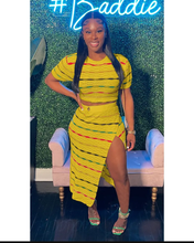 Load image into Gallery viewer, Colorful Stripe Knit Slit Skirts Two Piece Set
