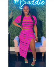 Load image into Gallery viewer, Colorful Stripe Knit Slit Skirts Two Piece Set
