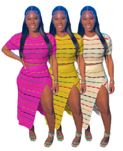 Load image into Gallery viewer, Colorful Stripe Knit Slit Skirts Two Piece Set
