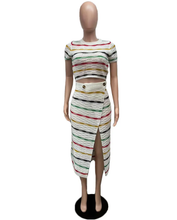Load image into Gallery viewer, Colorful Stripe Knit Slit Skirts Two Piece Set
