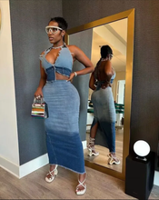 Load image into Gallery viewer, Halter Backless Gradient Color Denim Skirt Set
