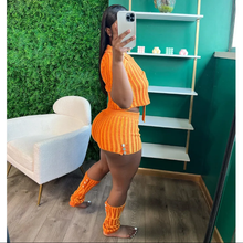 Load image into Gallery viewer, Single-breasted Striped Knit Two Piece Shorts Set
