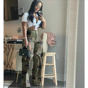 Camouflage Print Holes Straight Pants