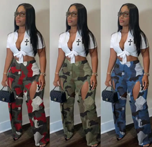 Load image into Gallery viewer, Camouflage Print Holes Straight Pants
