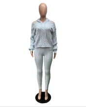 Load image into Gallery viewer, Solid Color Hooded Hollow Out Knit Two Piece Pants Set
